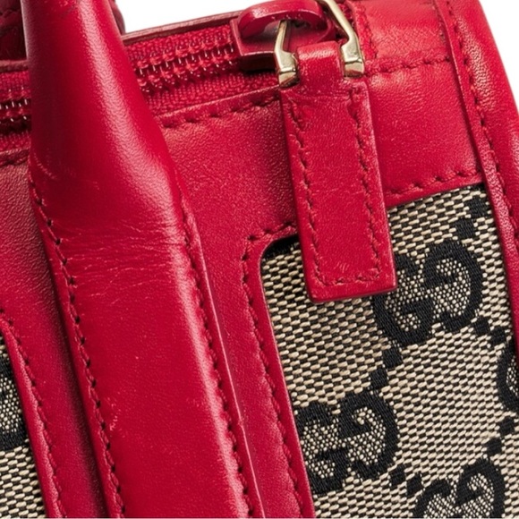 Gucci GG Canvas Tote Bag – Red Leather Trim | Vintage Designer Shoulder Bag - Picture 6 of 10
